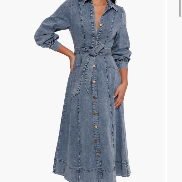 Petal & Pup Blue Long Sleeve Denim Dress - Picture 1 of 2